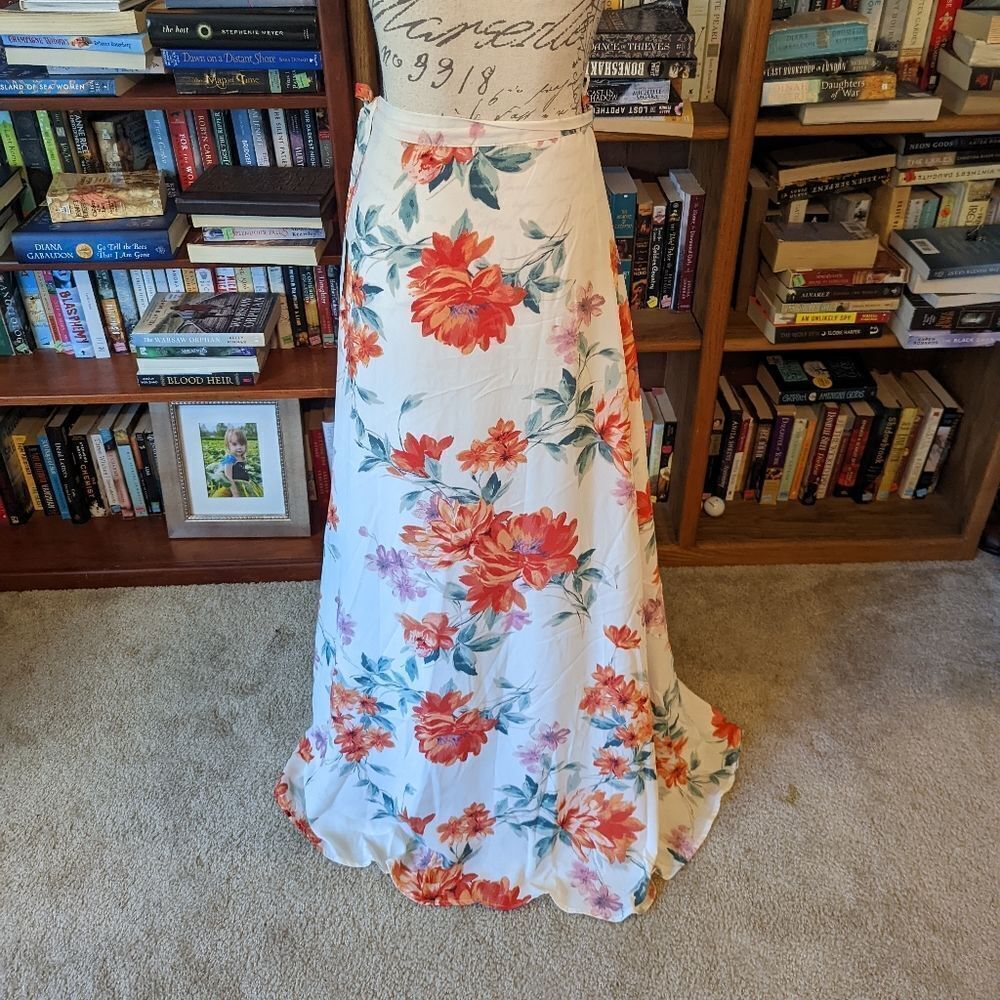 Lulu's White Maxi Skirt with Orange Floral Print